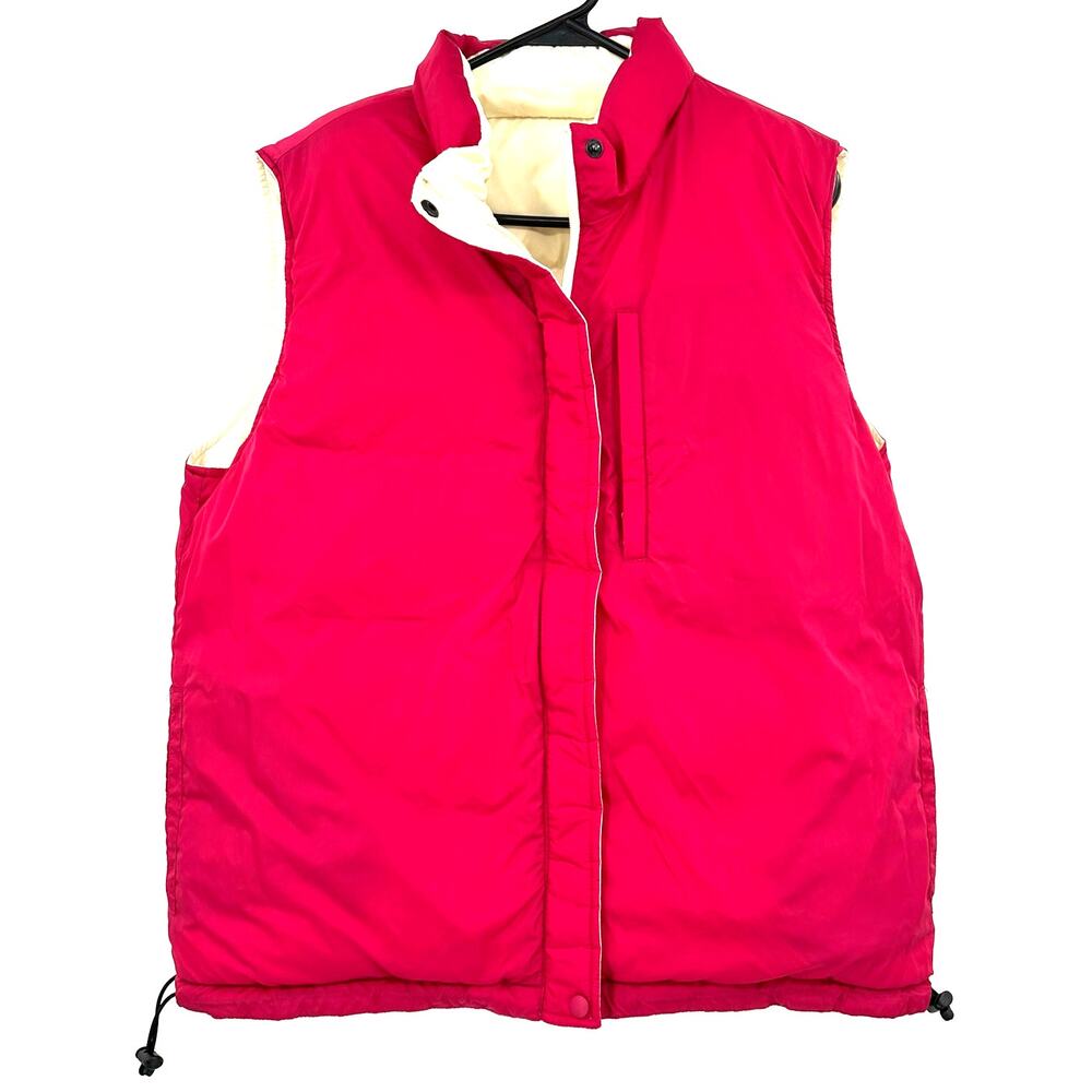 Lands' End Size Large / 14 -16‎ Reversible Puffer Insulated Vest Red White Nylon